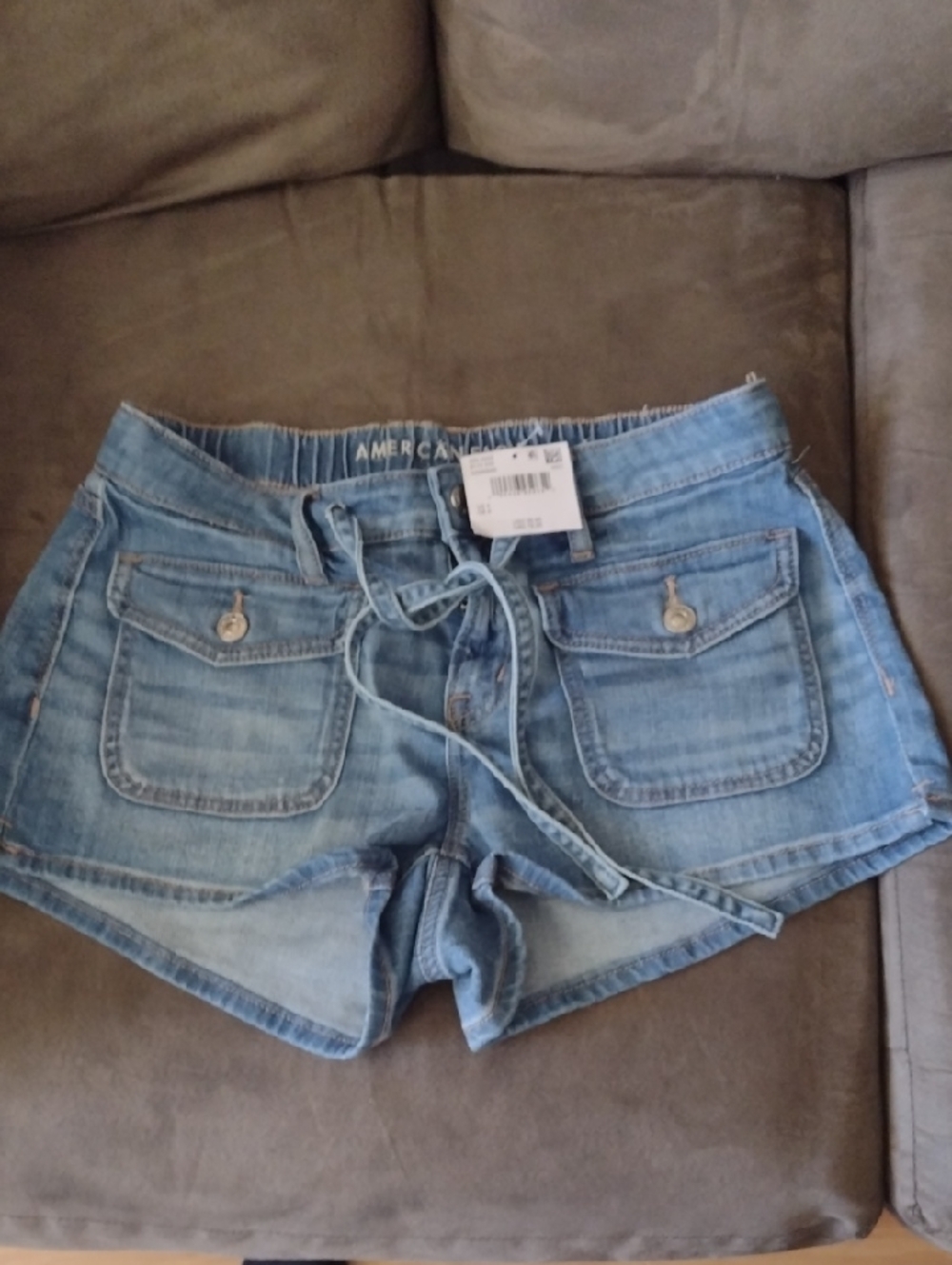 American Eagle Outfitters Light Wash Denim Shorts with Drawstring